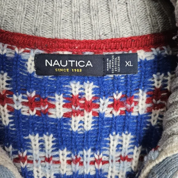 Nautica Men's Wool Blend 1/4 Button Fair Isle Snowflake Sweater Size XL - Picture 2 of 14